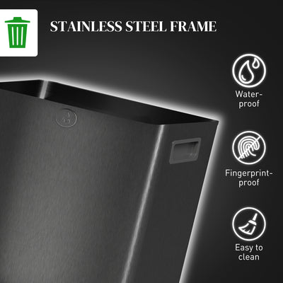 HOMCOM 30L Dual Compartment Stainless Steel Bin, with Deodoriser Holders - Black 