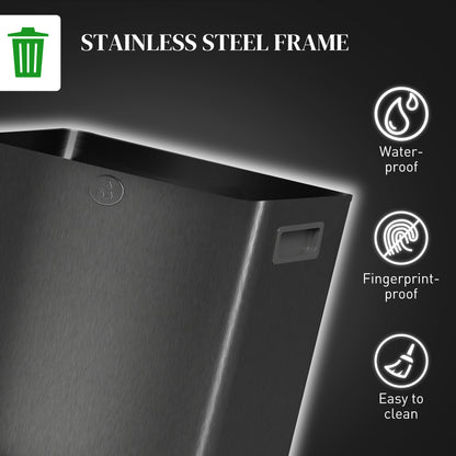 HOMCOM 30L Dual Compartment Stainless Steel Bin, with Deodoriser Holders - Black