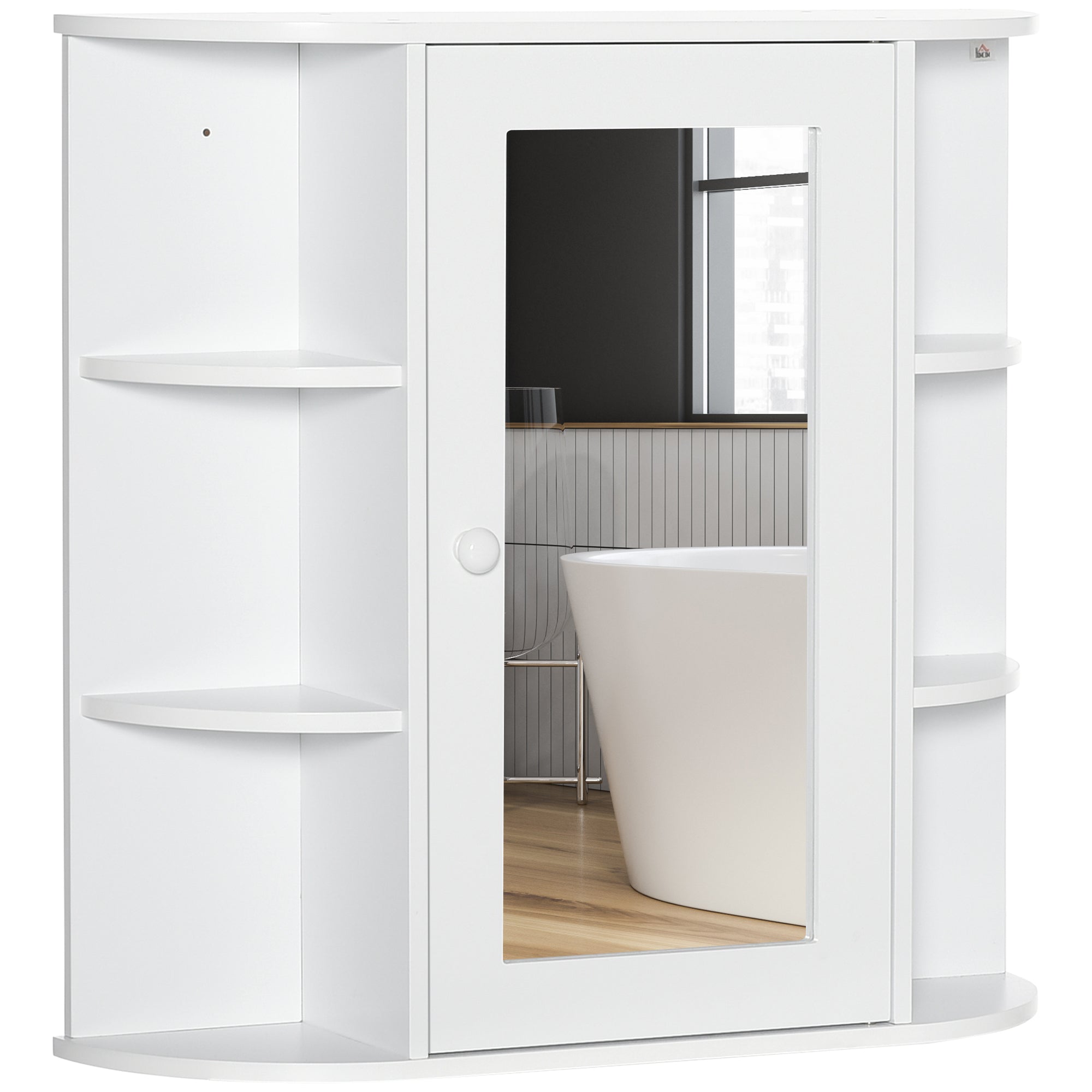 HOMCOM Wall Mounted Bathroom Cabinet with Mirror Single Door Storage Organizer 2-tier Inner Shelves White 