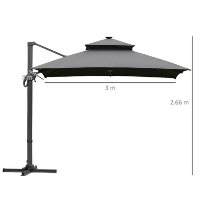 Outsunny 3 x 3(m) Aluminum Sun Square Canopy Top w/ Adjustable Pole Angle Dark Grey 