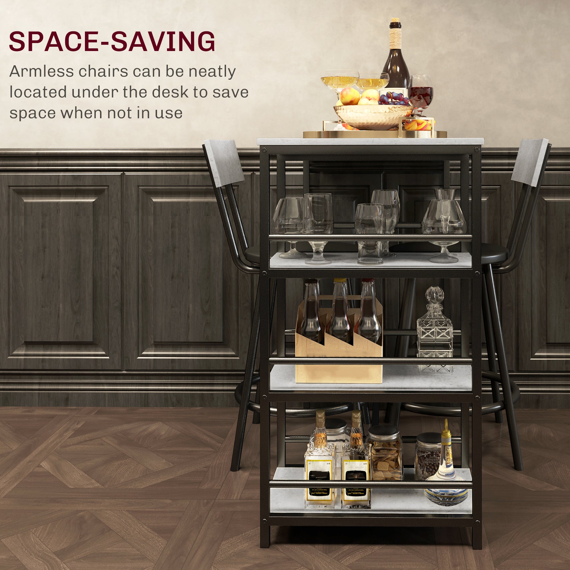 HOMCOM Three-Piece Kitchen Dining Set, with Shelves - Grey/Black