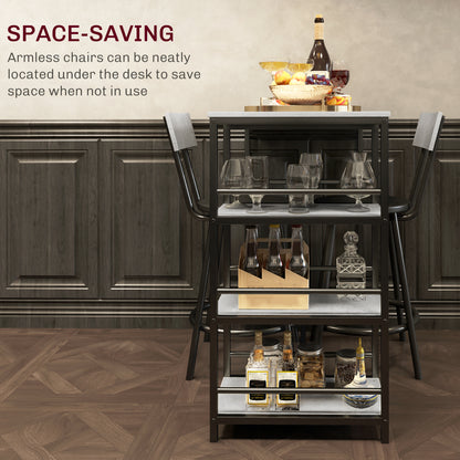 HOMCOM Three-Piece Kitchen Dining Set, with Shelves - Grey/Black