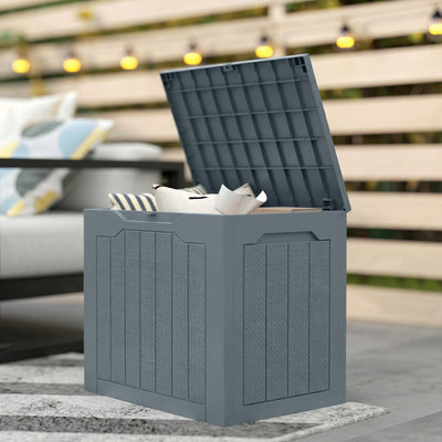 Outsunny 93L Plastic Garden Storage Box, Outdoor Storage Box with Handles, Waterproof Outdoor Storage Container, Light Grey 