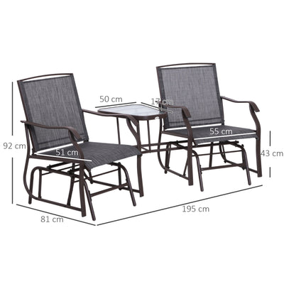 Outsunny Gliding Jack and Jill Seat, with Glass-Top Table - Brown/Grey 
