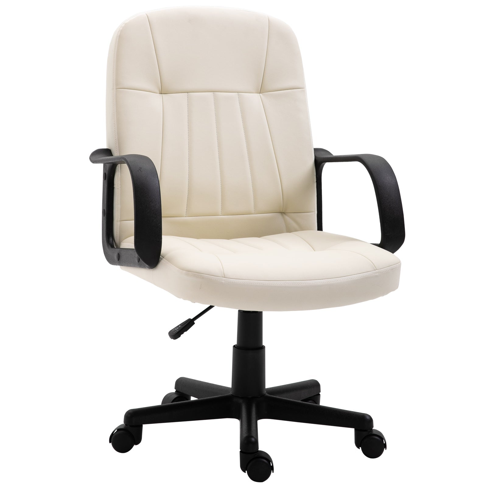 HOMCOM Swivel Executive Office Chair Home Mid Back PU Leather Computer Desk Chair for Adults with Arm, Wheels, Cream 