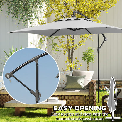Outsunny 3(m) Cantilever Overhanging Parasol, with Cross Base - Light Grey 