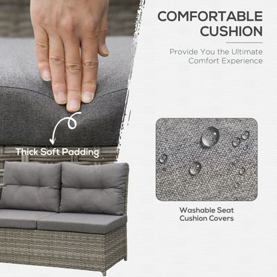 Outsunny 6 Pieces Outdoor PE Rattan Garden Furniture, Patio Wicker Sectional Conversation Corner Sofa w/ Soft Padded Cushion & Liftable Coffee Table, Grey 