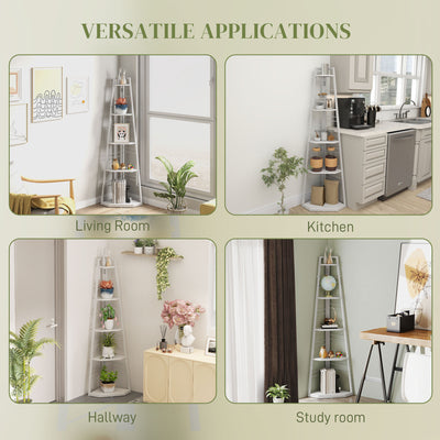 HOMCOM Five-Tier Corner Shelf - White 