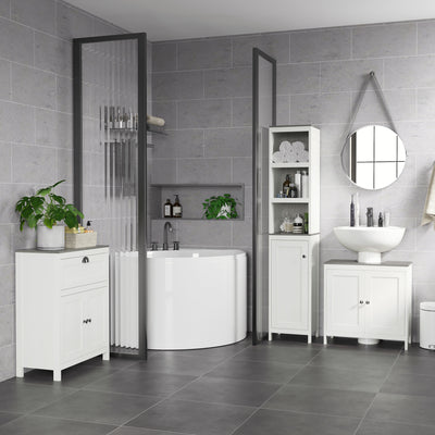 kleankin Modern Bathroom Sink Cabinet, Floor Standing Under Sink Cabinet, Freestanding Storage Cupboard with Adjustable Shelf, Double Doors, Antique White 