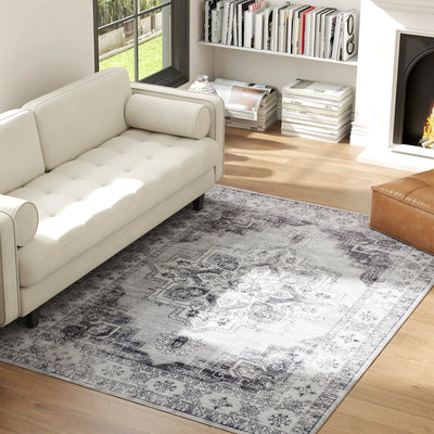 HOMCOM Vintage Area Rug, Non-Slip Washable Rug, Flannel Floor Carpet for Living Room, Bedroom, Dining Room, Home Office, 230 x 160 cm, Grey 