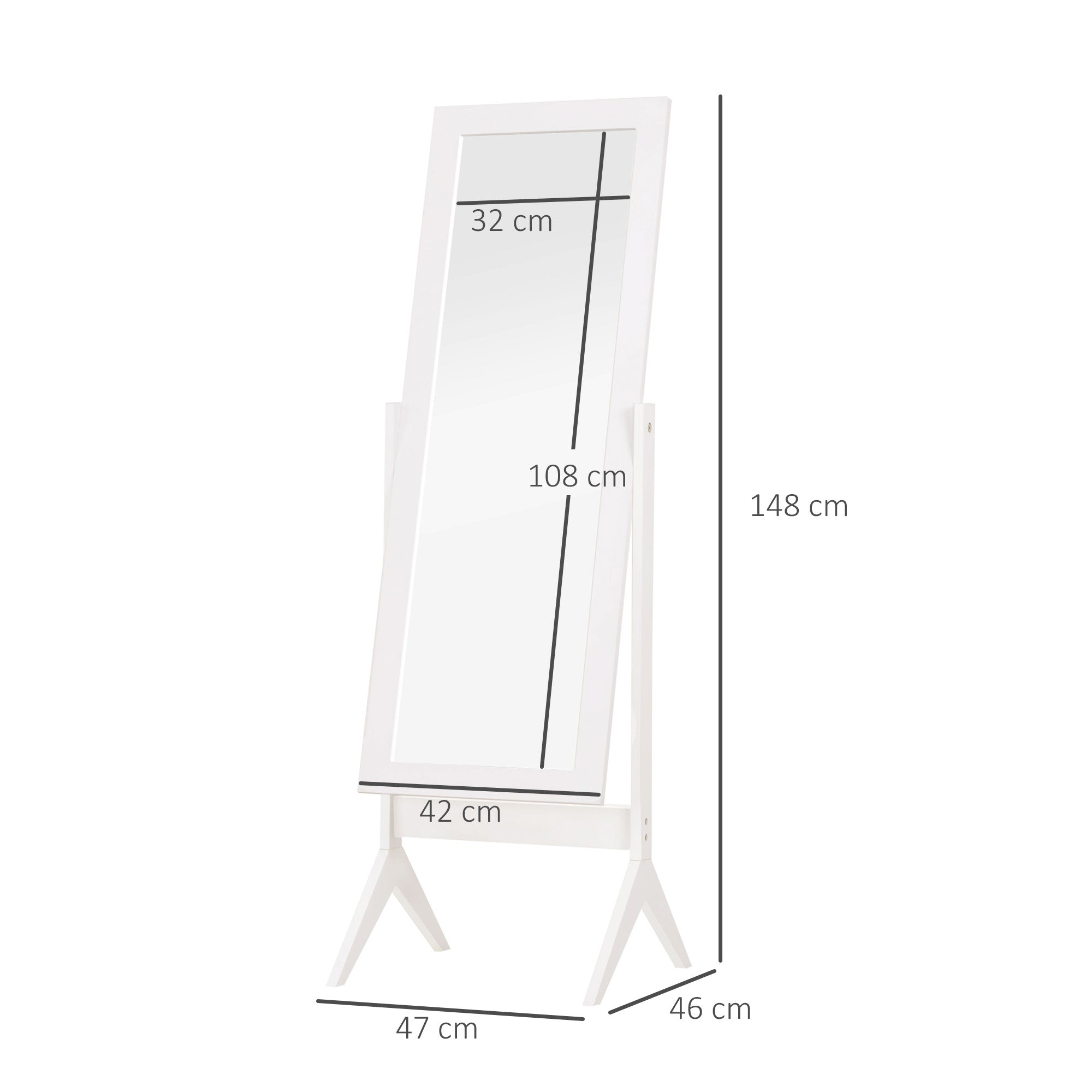 HOMCOM Freestanding Dressing Mirror Bedroom Tall Adjustable Angle 148x47cm White 