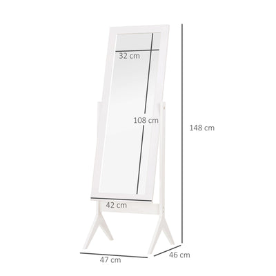 HOMCOM Freestanding Dressing Mirror Bedroom Tall Adjustable Angle 148x47cm White 