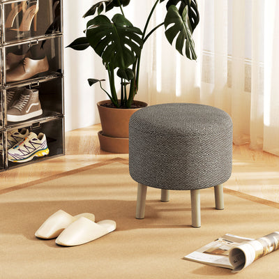 HOMCOM Round Linen-Look Storage Ottoman - Light Grey 