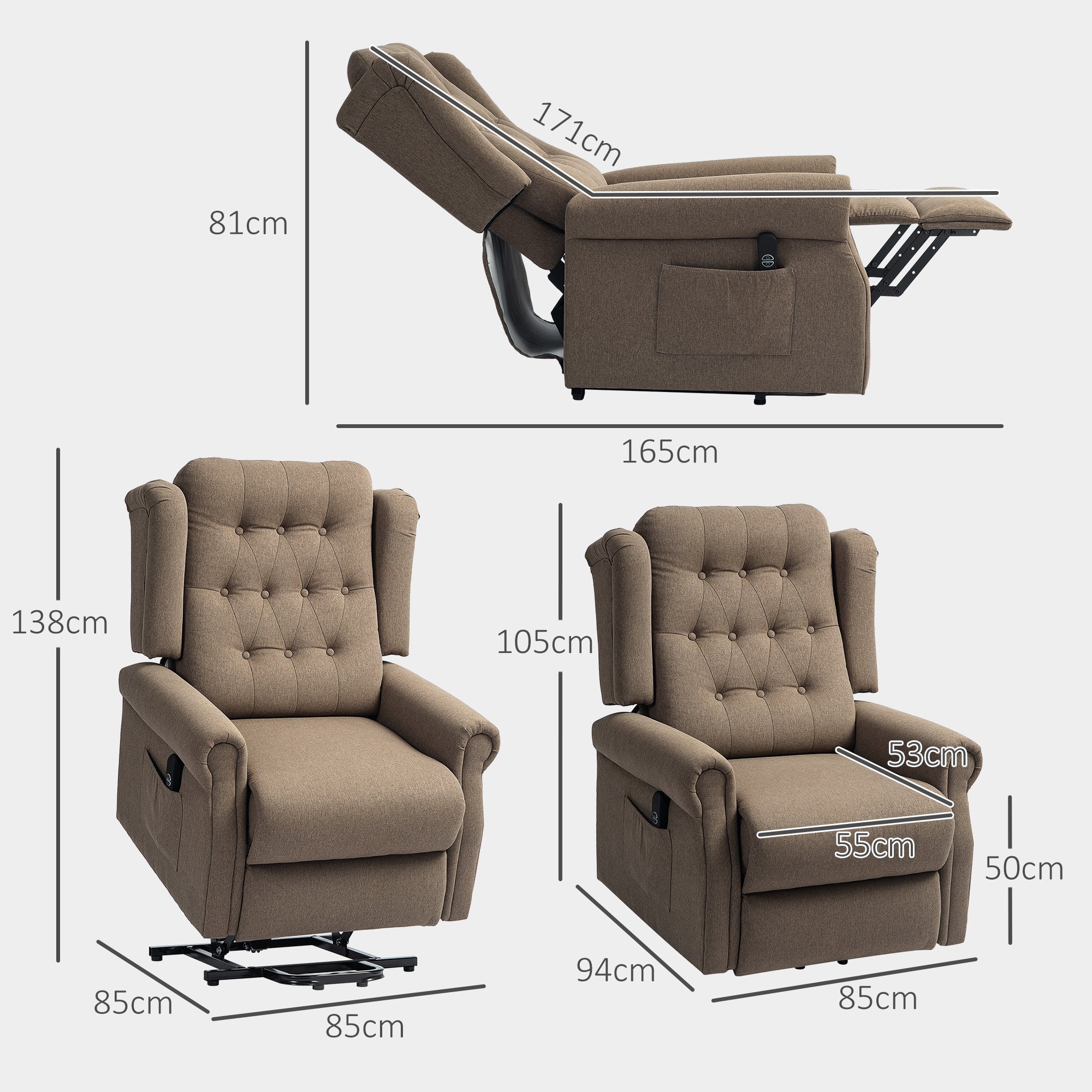 HOMCOM 45\'c2\'b0 Lifting Riser and Recliner Armchair  - Dark Brown