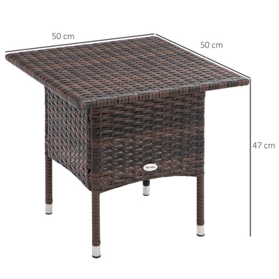 Outsunny Outdoor Rattan Side Table Coffee Table with Plastic Board, Full Woven Table Top for Patio, Garden, Balcony, Mixed Brown 