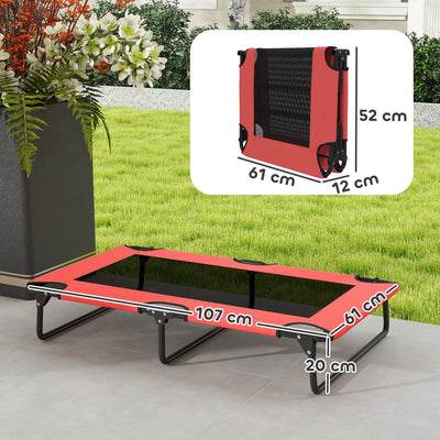 PawHut Portable Raised Dog Bed, Elevated Pet Cot with Breathable Mesh for Indoor Outdoor, for Large Dogs, Red 