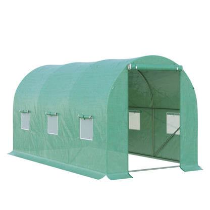 Outsunny 4 x 2 x 2 m Polytunnel Greenhouse with Roll-up Door and 6 Mesh Windows, Walk-in Garden Tunnel Warm House Tent with UV-resistant PE Cover and Galvanised Steel Frame, Green 