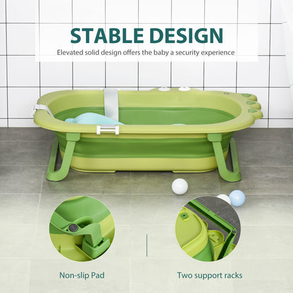HOMCOM Baby Bath Tub for Toddler Kids Infant Ergonomic Foldable Secure Non-Slip Portable with Baby Cushion for 0-3 Years Green 