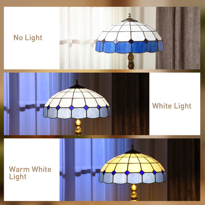 HOMCOM Tiffany-Style Floor Lamp with Handcrafted Stained Glass Shade, 152cm Tall Vintage Standing Lamp with Foot Switch and Dual Sockets for Living Room Bedroom, Bronze Tone and Blue 