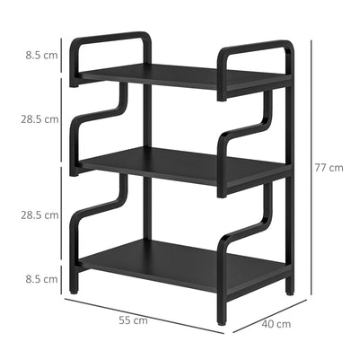 HOMCOM 3-Tier Printer Stand with Storage Shelves, Printer Table, 55 x 40 x 77cm Printer Shelf for Home Office, Study, Black 