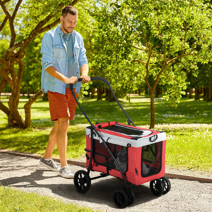 PawHut Foldable Dog Stroller, Pet Travel Crate, with Detachable Carrier, Soft Padding, for Mini, Small Dogs - Red 