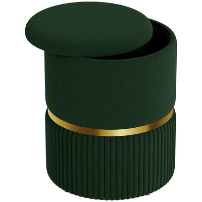 HOMCOM Velvet-Feel Storage Ottoman - Green 