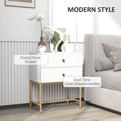 HOMCOM Elegant Two-Drawer Bedside Table - White 