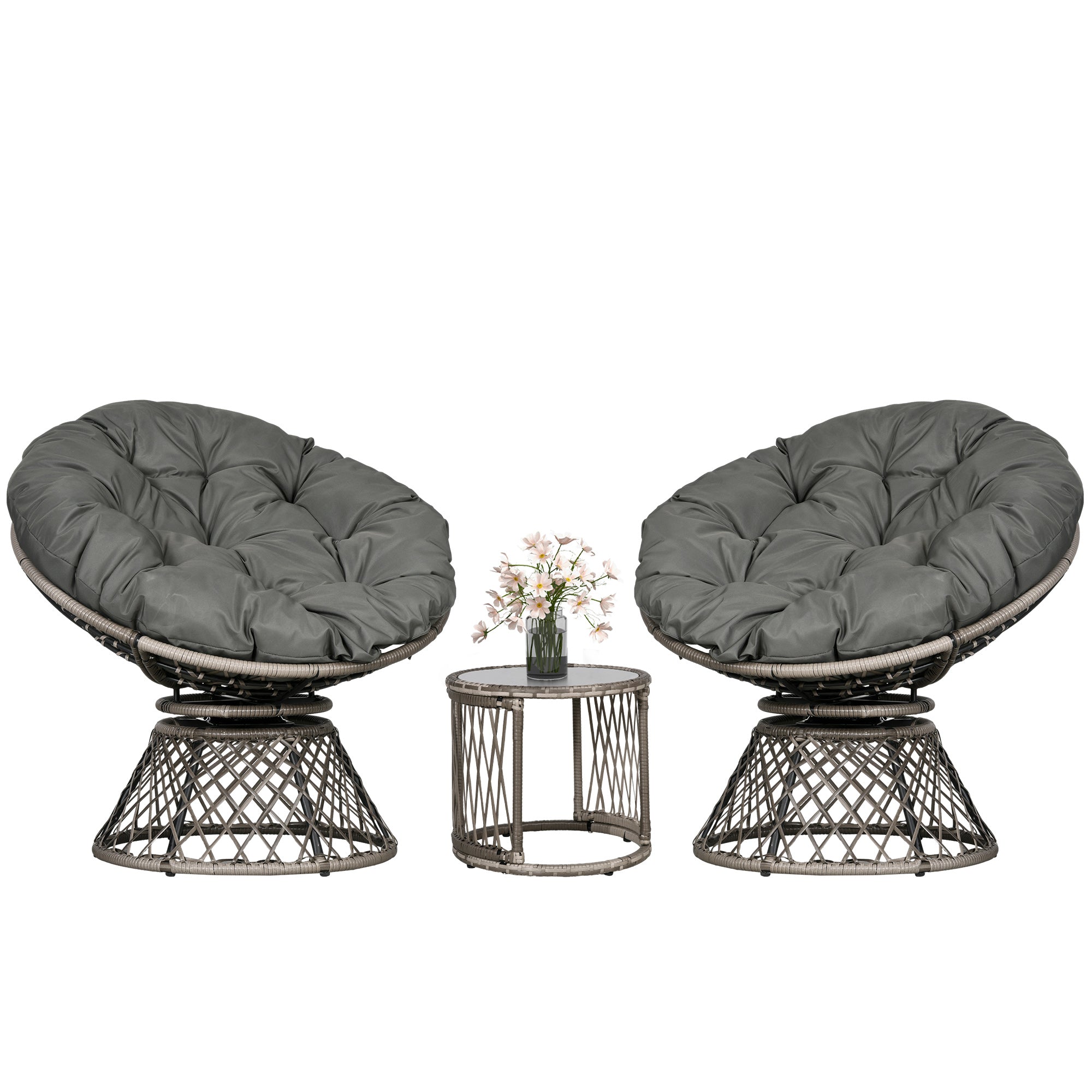 Outsunny Three-Piece Rattan Garden Moon Chair Set - Grey 