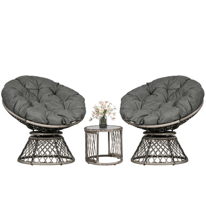 Outsunny Three-Piece Rattan Garden Moon Chair Set - Grey 