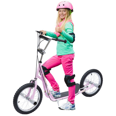 HOMCOM Stunt Scooter, Kids Scooter with Big Wheels, Adjustable Height, Dual Brakes, for Ages 5 Years+, Pink 