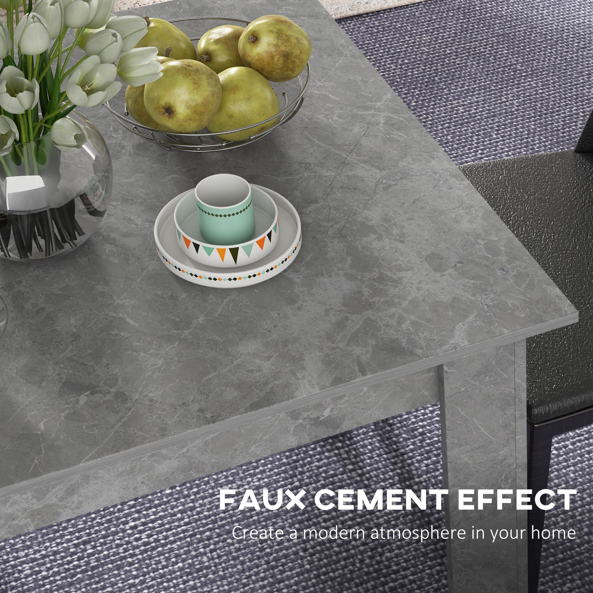 HOMCOM Square Dining Table, Modern Small Dining Table with Faux Cement Effect, Space Saving, Non-slip Foot Pads, Cement Grey 