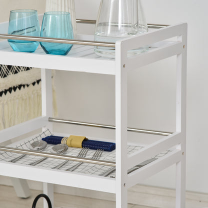 HOMCOM 3-Tier Home Trolley Kitchen Storage Cart w/ Steel Bars 4 Universal Wheels Rolling Unit Organiser Living Room White 