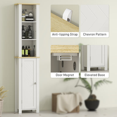 kleankin Slim Bathroom Storage Unit with Open Compartment, Bathroom Storage Cabinet with Adjustable Shelf, 34 x 23 x 165 cm, White 