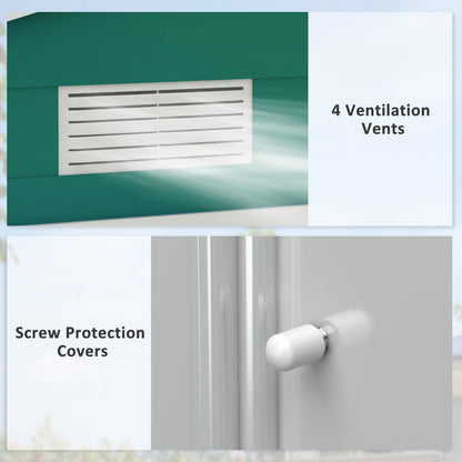 Outsunny 7 x 4ft Metal Garden Shed, Outdoor Storage Tool House with Ventilation Slots, Foundation Kit and Lockable Double Doors, Green 