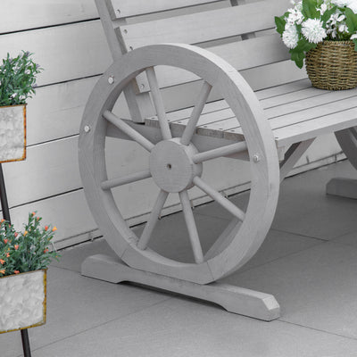 Outsunny Wooden Cart Wagon Wheel 2 Seater Garden Bench Outdoor Garden Armrest Chair Rustic High Back Loveseat Grey 