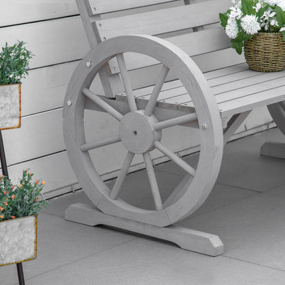 Outsunny Wooden Cart Wagon Wheel 2 Seater Garden Bench Outdoor Garden Armrest Chair Rustic High Back Loveseat Grey