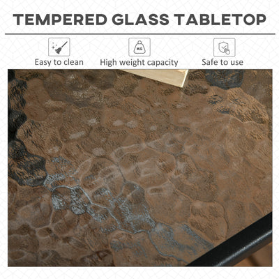 Outsunny Square Patio Table, Tempered Glass Top Bistro Table, Garden Dining Table, Outdoor Accent Coffee Table 76 x 76cm Steel Frame with Umbrella Hole 