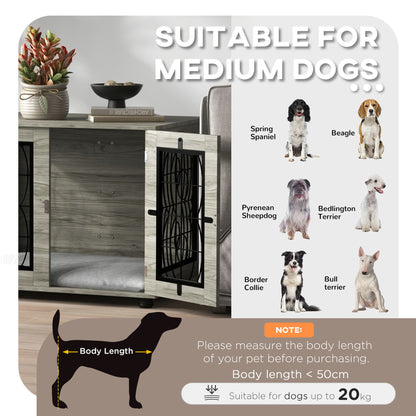 PawHut Indoor Dog Crate Furniture End Table with Soft Washable Cushion, Lockable Front Door, for Medium Dogs - Black 