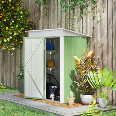 Outsunny Metal Garden Shed, Outdoor Lean-to Shed for Tool Motor Bike, with Adjustable Shelf, Lock, Gloves, 5'x3'x6', Green 