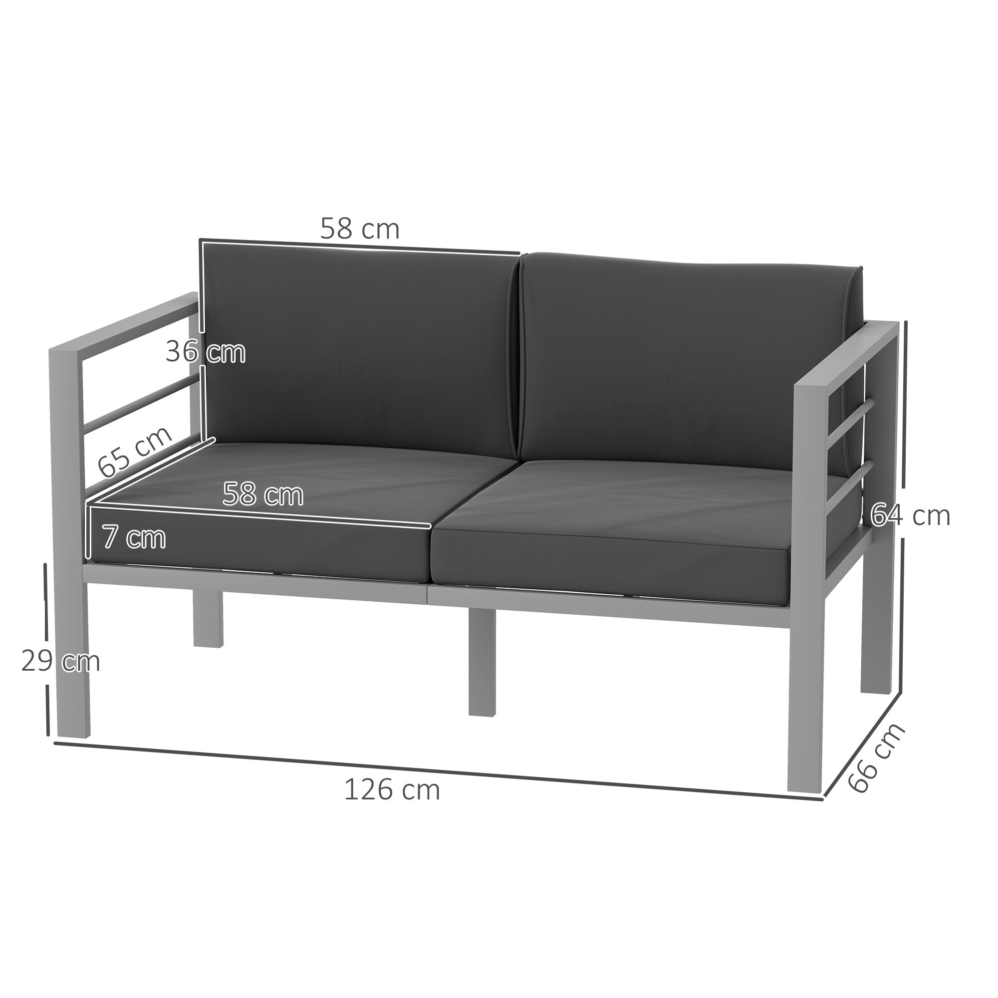 Outsunny Two-Seater Aluminium Garden Sofa - Grey 
