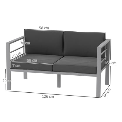 Outsunny Two-Seater Aluminium Garden Sofa - Grey 