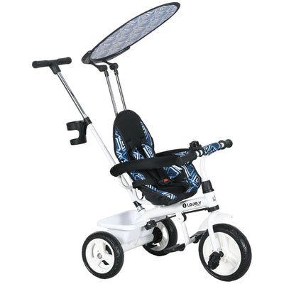 HOMCOM 6 in 1 Tricycle for Kids with 5-point harness straps, Removable Canopy, Blue 