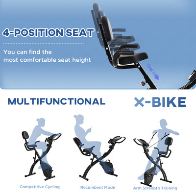 HOMCOM 2-in-1 Folding Exercise Bike with 8-Level Magnetic Resistance, Arm Resistance Band, Pulse Sensor, Black 