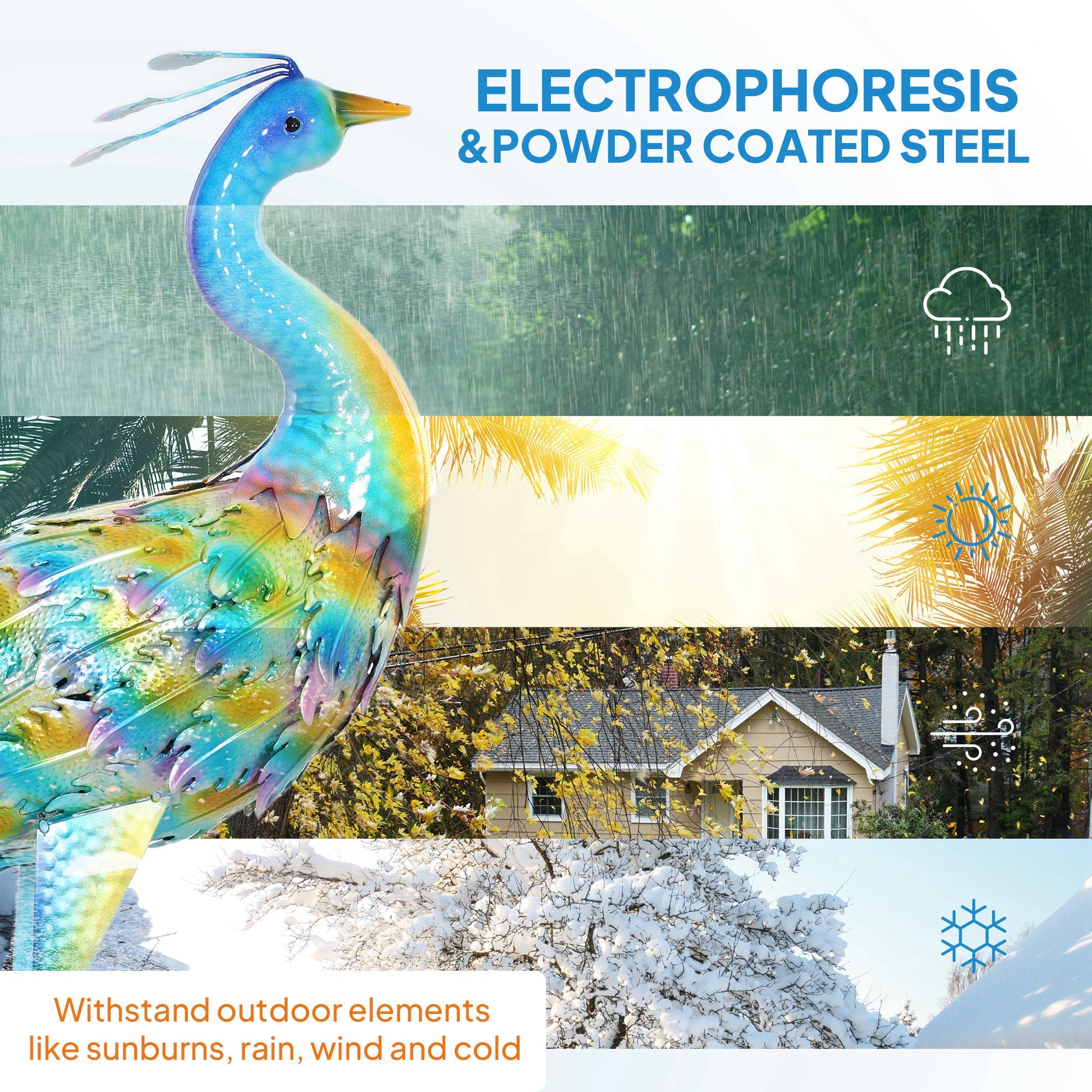 Outsunny Peacock Garden Statue, Standing Garden Ornament, Metal Garden Gift with Stakes for Patio Pond Landscape Decoration, Multi-Colour 