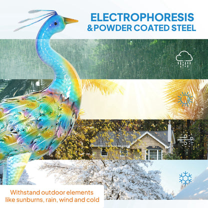 Outsunny Peacock Garden Statue, Standing Garden Ornament, Metal Garden Gift with Stakes for Patio Pond Landscape Decoration, Multi-Colour 