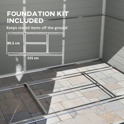 Outsunny 7.9ft x 6.2ft Aluminium Frame and Plastic Wall Shed, with Foundation - Light Grey 