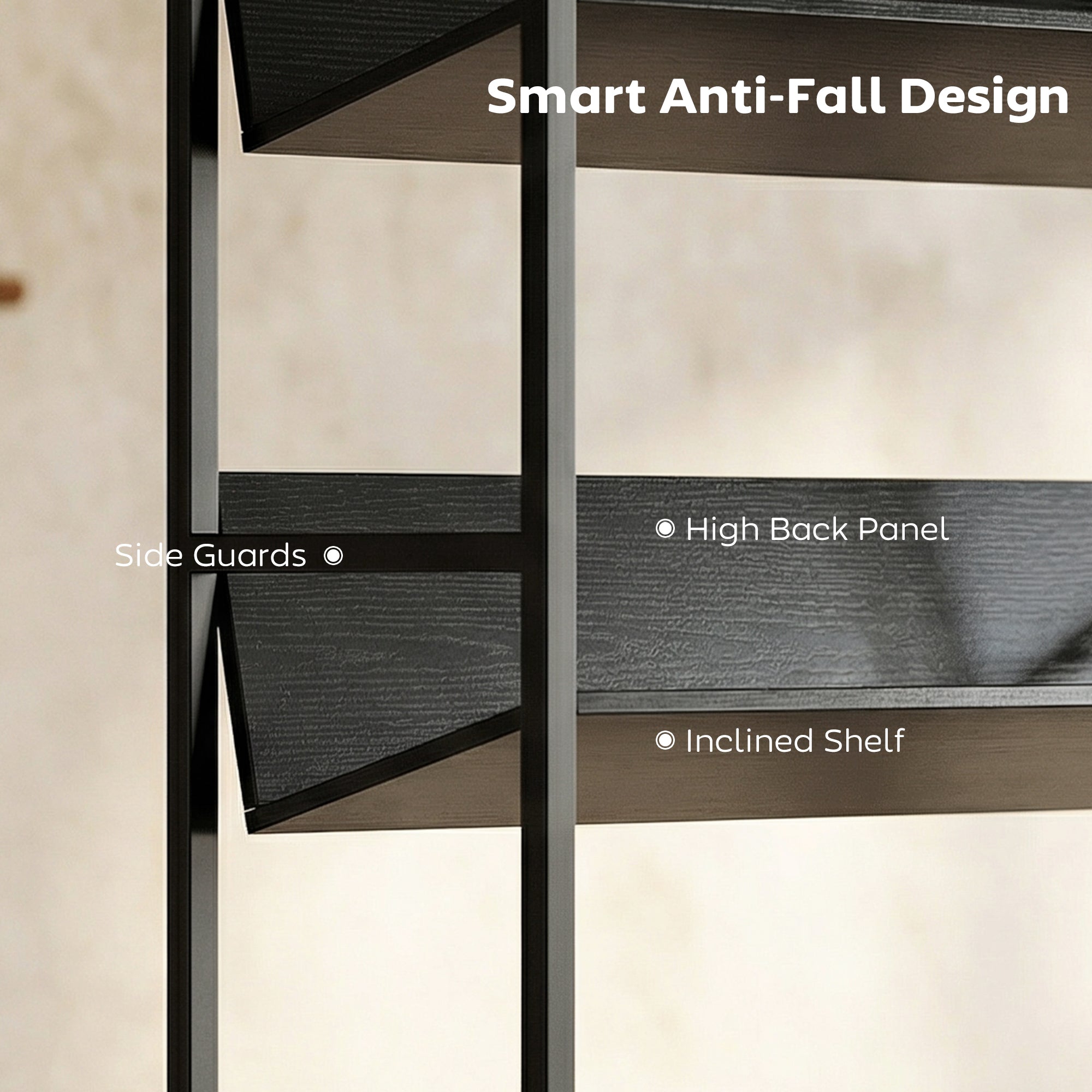 HOMCOM Bookshelf 5-Tier Metal Frame Bookcase Storage Shelves for Living Room Black 