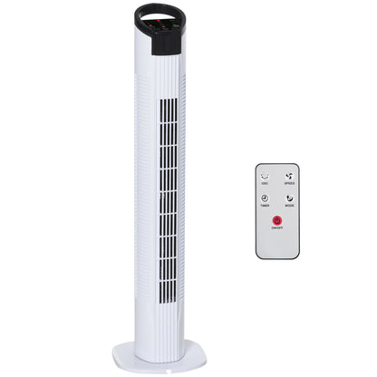 HOMCOM 31" Freestanding Tower Fan, 3 Speed 3 Mode, 7.5H Timer, Oscillating, LED Panel, Remote Control, 31 Inch Standing Fan, White 