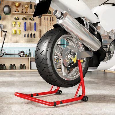 HOMCOM Motorcycle Rear Wheel Stand, 544 kg Capacity Heavy Duty Steel Motorbike Motorcycle Paddock Stand Lift with Adjustable U + L Forks, Wheels, Non-Slip Pads for Workshop Garage Repair, Red 