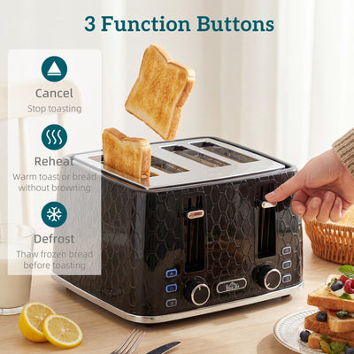 HOMCOM Kettle and Toaster Set, 1.7L 3000W Rapid Kettle with Strix Thermostat, 4 Slice Toaster with 7 Browning Controls, Black 
